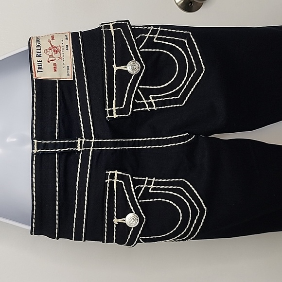 True Religion Billie Dark Blue Jeans with White Stitching, Mid-Rise, Size 27 - Picture 5 of 11